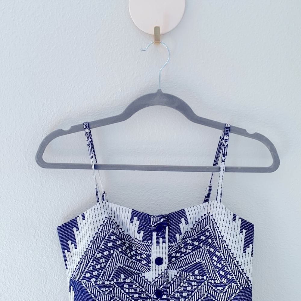 Anthropologie Hutch button embroidered blue and white dress with straps - Picture 2 of 5
